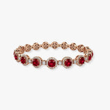 Round Brilliant Shape 12 Carat Ruby Center Featuring Diamond Halo Bracelet BRHARBR