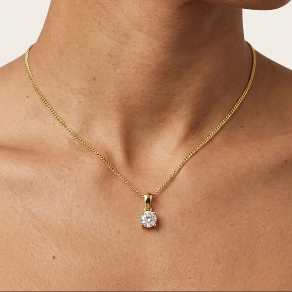 Round Cut Solitaire Diamond in Four Claw Setting Loop Pendant With Chain PSRB4BM