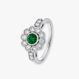 Round Emerald Diamond Cluster Ring