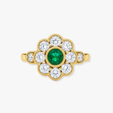 Round Emerald Diamond Cluster Ring