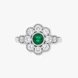 Round Emerald Diamond Cluster Ring