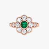 Round Emerald Diamond Cluster Ring