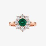 Round Emerald and Diamond Cluster Ring