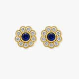 SAPPHIRE FLOWER HALO STUD EARRINGS