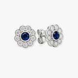 SAPPHIRE FLOWER HALO STUD EARRINGS