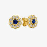 SAPPHIRE FLOWER HALO STUD EARRINGS