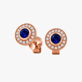SAPPHIRE HALO RUB OVER SETTING STUD EARRINGS
