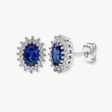 SAPPHIRE HALO STUD EARRINGS IN 9K WHITE GOLD
