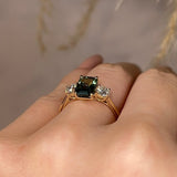 "Sage" 1.650ct Emerald Cut Green Sapphire with Round Cut Diamond Engagement Ring - HEERA DIAMONDS