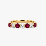 Seven Stone Ruby and Diamond Ring in Claw Set