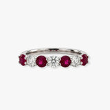 Seven Stone Ruby and Diamond Ring in Claw Set