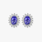 TANZANITE HALO STUD EARRINGS IN 9K WHITE GOLD