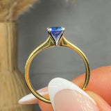 "Trivelle" 0.54 Carat Round Cut Blue Sapphire Natural Diamond Shoulder Engagement Ring MSR776