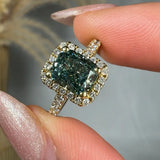"Veliora" Green 1.61 Carat Cushion Cut Lab Grown Diamond Shoulder Engagement Ring RAM673M HEERA DIAMONDS