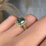 "Veliora" Green 1.61 Carat Cushion Cut Lab Grown Diamond Shoulder Engagement Ring RAM673M HEERA DIAMONDS