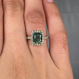 "Veliora" Green 1.61 Carat Cushion Cut Lab Grown Diamond Shoulder Engagement Ring RAM673M HEERA DIAMONDS