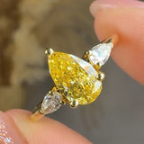 "Velisse" Yellow 1.02 Carat Pear Cut Lab Grown Trilogy Diamond Engagement Ring HLR430