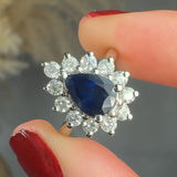 "Velix" Blue Sapphire 1.51 Carat Pear Cut Halo Natural Diamond Engagement Ring HR1266