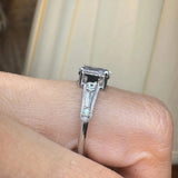 "Vesky" Cushion Cut 1.50 Carat Diamond Shoulder Platinum Engagement Ring Life Style- Side View
