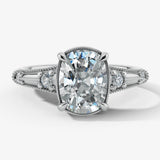 "Vesky" Cushion Cut 1.50 Carat Diamond Shoulder Platinum Engagement Ring Render- Front View