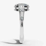 "Vesky" Cushion Cut 1.50 Carat Diamond Shoulder Platinum Engagement Ring Render- Side View