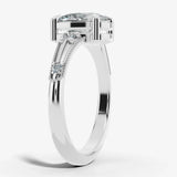 "Vesky" Cushion Cut 1.50 Carat Diamond Shoulder Platinum Engagement Ring Render- Side View