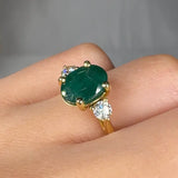 "Vexael" Green 2.9 Carat Oval Cut Trilogy Diamond Engagement Ring HM1480 HEERA DIAMONDS