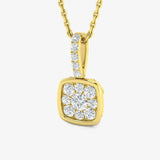 WHITE GOLD CLUSTER DIAMOND PENDANT WITH CHAIN LM JEWELLERY