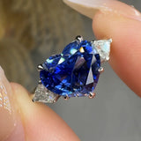 "Zelmira" Blue Sapphire 3.4 Carat Heart Cut Trilogy Natural Diamond Engagement Ring HR1857 HEERA DIAMONDS