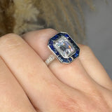 "Zenvira" Blue Sapphire 1 Carat Emerald Cut Natural Diamond Shoulder Engagement Ring HM532