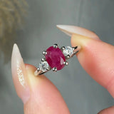 "Zeyra" Ruby 1.02 Carat Oval Cut Trilogy Diamond Engagement Ring HR1311 HEERA DIAMONDS