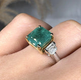 "Zorain" Green 2.69 Carat Cushion Cut Trilogy Diamond Engagement Ring HM2041 HEERA DIAMONDS