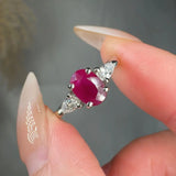 "Zymera" Oval Cut Ruby 1.00 Carat Diamond Trilogy Engagement Ring HR1356 HEERA DIAMONDS
