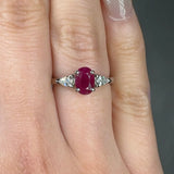 "Zymera" Oval Cut Ruby 1.00 Carat Diamond Trilogy Engagement Ring HR1356 HEERA DIAMONDS