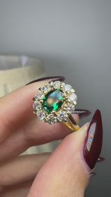 "Jass" Oval Cut Halo 2.5 Carat Green Lab Grown Emerald Yellow Gold Engagement Ring