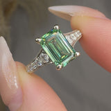 "Vior" Green 1.5 Carat Emerald Cut Diamond Shoulder Engagement Ring HR1329