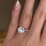 "Indy" 1 carat Halo Round Brilliant Cut Diamond Scallop Set Diamond Shoulder Engagement Ring HARB17