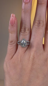 "Cresta" 2 Carat Halo Pear Cut Split-Shank Diamond Shoulder Engagement Ring