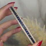 Round Brilliant 4 Carat Sapphire and Diamond 3 Rows Bangle BAN1S