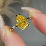 "Avenqor" Yellow 1.52 Carat Pear Cut Trilogy Lab Grown Diamond Engagement Ring HLM520