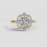 "Olive" Round cut 3 Carat Halo 18KT Yellow Gold Engagement Ring HARB20