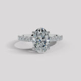 "Angy" 3 Carat Oval Cut Diamond Pave Set Diamond Shoulders Engagement Ring