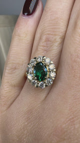 "Jass" Oval Cut Halo 2.5 Carat Green Lab Grown Emerald Yellow Gold Engagement Ring