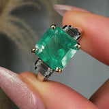"Zorain" Green 2.69 Carat Cushion Cut Trilogy Natural Diamond Engagement Ring HM2041