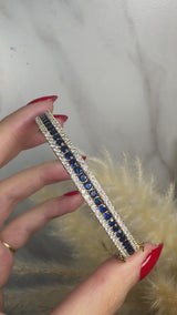 Round Brilliant 4 Carat Sapphire and Diamond 3 Rows Bangle BAN1S