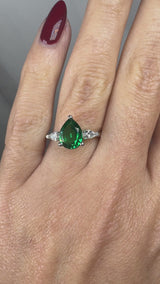 "Glenda" 3.5 Carat Lab Grown Green Emerald Three Stone Pear Cut Platinum Trilogy Engagement Ring 3SPS01E
