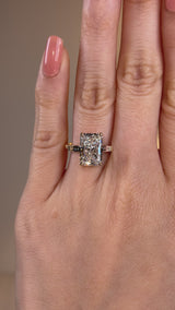 "Seline" 6 Carat Radiant Cut with Baguette Side Stone Trilogy Style Engagement Ring