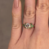 "Orla" 1.60 carat Floral Round Brilliant Cut Diamond Green Leaf Marquise Emerald Rose Gold Engagement Ring