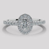 "Echo" 1 Carat Halo Oval Cut Diamond Scallop Set Diamond Shoulder Engagement Ring HAOC07