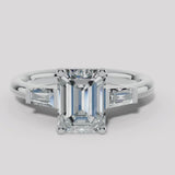 "Elise" 1 Carat Three Stone Emerald Cut Diamond with Tapered Baguette Sides Trilogy Engagement Ring 3SEC50